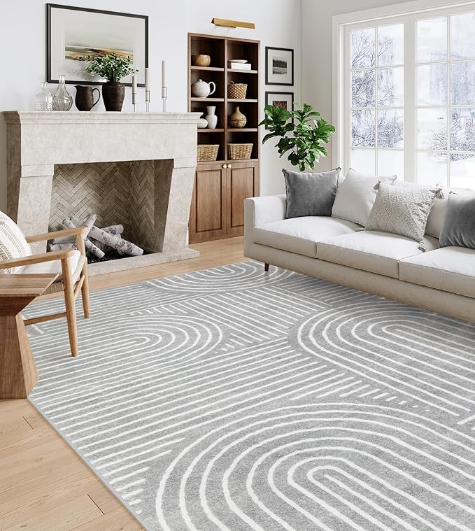 Lahome Abstract Area Rug 6x9, Soft Washable Rug for Living Room Ultra-Thin Non Slip Bedroom Rug, Modern Grey Throw Carpet for Dining Room Office(6'x9',Gray)