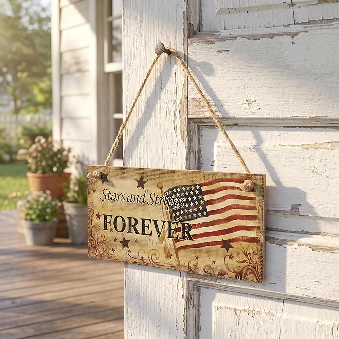 BinaryABC 4th of July Wooden Sign Plaque Door Wall Hanging Decorations, Fourth of July Independence Day Memorial Day Party Decorations