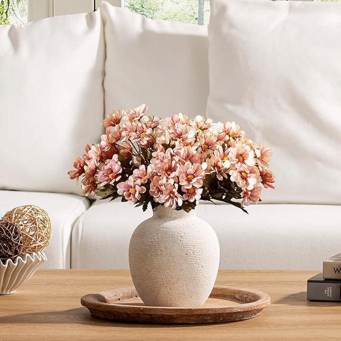 Ceramic Flower Vase Home Decor - Farmhouse Table Vases Rustic Vintage Living Room Kitchen Bedroom Decorations for House Book Shelf Office Coffee Desk Dining Fireplace (7.4" Rustic)