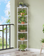 Hzuaneri Corner Shelf Stand, Corner Bookshelf, Storage Standing Shelf Unit with Metal Frame, Plant Stand, Bookcase for Living Room, Home Office, Bedroom, 6-Tier White CS06013W