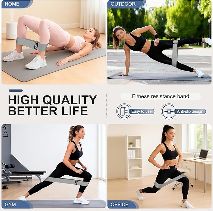 Fabric Resistance Bands for Working Out, 3-Level Non-Slip Exercise Bands for Men and Women, Booty Bands Equipment for Home Workout, Pilates, Yoga, Fitness.