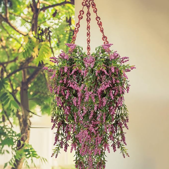 2 Pcs Artificial Lavender Teardrop Rattan, Spring Summer Front Door Hanging Floral Swags for Wall Basket Filler, Garden Home Easter Decoration-28.7in(Rose Red)