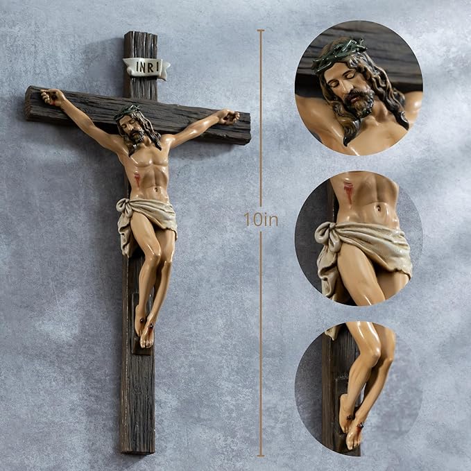 Kreative&Kind Catholic Crucifix Wall Cross, 10 Inch Jesus Cross for Wall, Hanging Realistic Crucifix Catholic Cross, Crucifijos Catolicos, Cristos Catolicos Home Décor, Religious Wall Art for Altar, Religious Gift