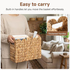 StorageWorks Hand-Woven Magazine Holder, Magazine Wicker Basket for Bathroom, Scalloped Rattan Magazine Holder, Natural Water Hyacinth, 1 Pack