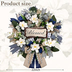 Waipfaru Magnolia Wreaths for Front Door, 22 Inch Spring Summer Wreath with Eucalyptus & Blue Grey Burlap Bow, Year Round Wreaths for Porch Farmhouse Patio Door Decor All Season (2 Pcs)