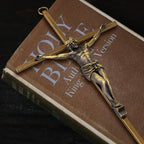 KUXBET Crucifix Wall Cross, Metal Vintage Wall Hanging Cross,10inch Antique Brass Jesus Crucifix Home Décor