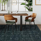 Lahome Washable Black Living Room Rug 6x9,Boho Dining Room Rugs for Under Table,Soft Stain Resistant Thin Carpets for Office Decor,Vintage Dark Carpet for Bedroom