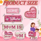 Lineshading 4 Pcs Mothers Day Table Decorations Wooden Pink Heart Decor Happy Mother's Centerpieces Gifts for Mom from Daughter Son Mothers Day Decorations for Home Shelf Indoor Party Decoration