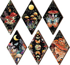 Qunclay 6 Pcs Witchy Gothic Wall Decor Rustic Boho Home Decor Sun Moon Mushroom Phases Wall Art Gothic Star Hanging Wooden Decoration Farmhouse Pediments for Bedroom Living Room Gallery(Mushroom)