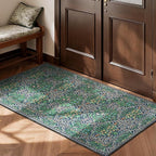 Lessymo 2x4 Small Runners for Kitchen, Washable Entryway Rugs Non-Slip Door Mat Indoor Entrance, Soft Vintage Runner Rugs for Hallways Bathroom Bedroom, Boho Floral Design, Forest Green