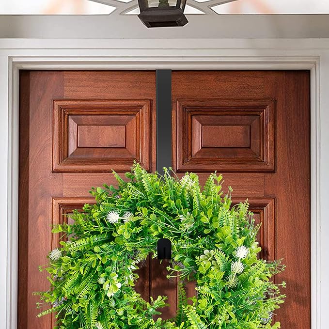 GameXcel 15" Wreath Hanger for Front Door - Large Wreath Metal Hook for Christmas Wreath Over The Door Single Hook, Black