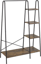 Finnhomy Rustic Clothes Rack, Clothing Rack for Hanging Clothes Heavy Duty Garment Rack with 5 Wood Shelves Freestanding Portable Closet Organizer for Bedroom/Entryway/Boutiques，Matte Black