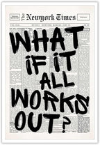 Drimiler Retro Black And White Newspaper Poster What If It All Works Out Canvas Wall Art Positive Affirming Quote Minimalist Prints Painting For Home Bedroom Dorm Wall Decor 12x18in Unframed