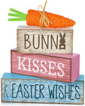 Moucuny 4 Pcs Easter Table Decoration Wooden Block Carrot Decor Easter Tiered Tray Decoration Cute Bunny Centerpiece Rustic Carrot Sign Gift for Holy Week Kitchen, Party, Entryway Fireplace Decor