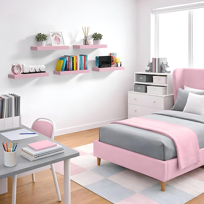 Sorbus Floating Shelves for Wall – 16 Inch Floating Shelf for Kitchen, Bedroom, Living Room, Bathroom, Home & Wall Decor - Mounted Bathroom Shelves with Invisible Brackets (Soft Pink, 3 Pack)