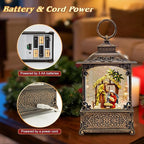 Musical Nativity Scene Christmas Snow Globe Lantern - Lighted Nativity Snow Globes with Swirling Glitter, LED Lights, Silent Night Song, 6-Hour Timer, Battery or USB Powered, Xmas Decorations Gifts