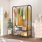 SINGAYE Coat Clothes Storage Organizer Garmen Rack Portable Closet Clothing Racks for Hanging Clothes Heavy Duty Freestanding Wardrobe Laundry with Shelves Black 11.5" D x 32" W x 72" H