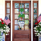 4th of July Large Size Chinoiserie Bonsai Door Hanger Patriotic Topiary Wooden Sign Front Door Home Wreath God Bless America Red White and Blue Ornament for 250 Anniversary Independence Day Yard