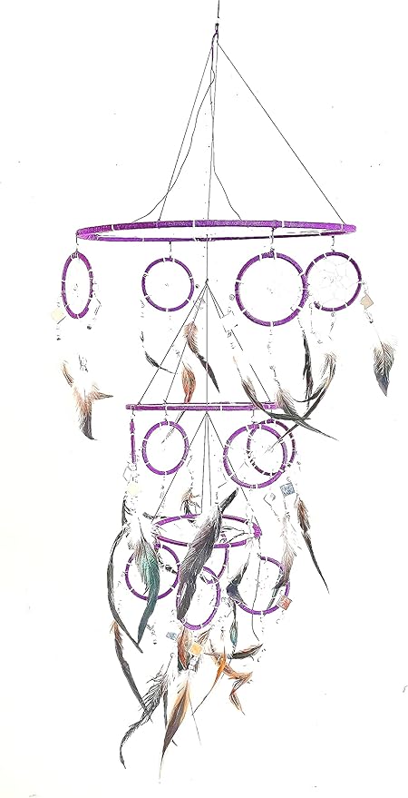 Purple Dream Catcher Boho Traditional Large Hanging Dream Catcher with Mosaic Glass for Bedroom, Living Room and Dorms,Home Decor XL Size 30" Long x 10" Diameter
