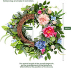 24 Inch Spring Wreaths for Front Door, Artificial Front Door Wreath with Daisy Peony Hydrangea Eucalyptus Green Leaves, Outside Floral Wreath for Home Porch, Home Decor for Indoor Outdoor Window Wall