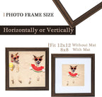 12x12 Picture Frame Walnut, 12 x 12 Picture Frames Matted to 8 x 8,Square 12 x 12 Frame with Tempered Real Glass,Rustic Wooden 12x12 Photo Frame Wall- Home Decor Gifts