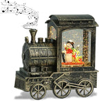 Music Snow Globe Train Lantern with Music and Timer, Battery Operated and USB Cable Snowman Lighted Snow Globe Spinning Water Glitter (Bronze, USB Included)
