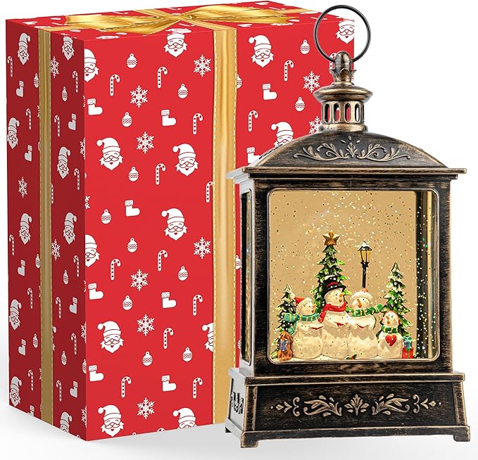 Christmas Snow Globe Swirling Glittering Snowman Choir with Music & Timer, USB Lined/Battery Operated Lighted Water Lantern for Christmas Festival Decoration Gifts