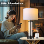 QiMH Touch Control Table Lamps Set of 2 with USB Ports, 3-Way Dimmable Bedside Lamp for Living Room Bedroom House, Modern Nightstand Lamp with 2 LED Bulbs(Black)