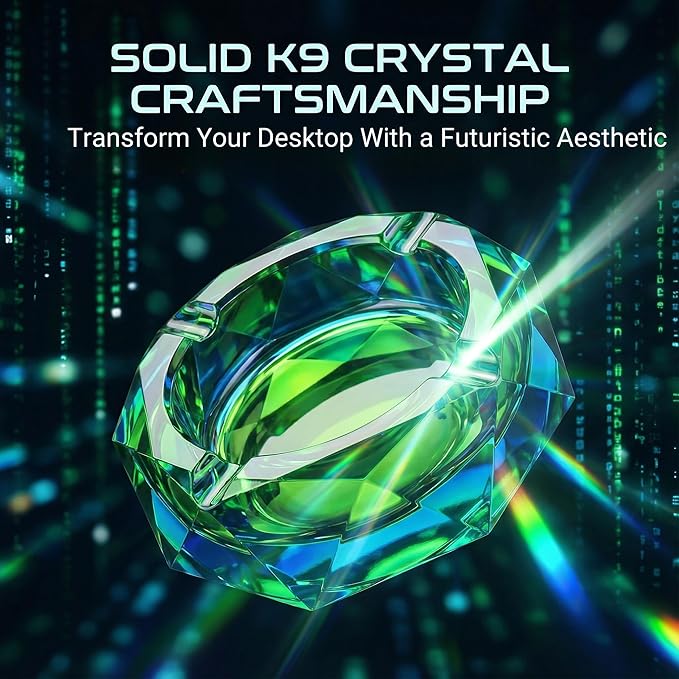 Kaforise Heavy K9 Crystal Ashtray for Cigarettes – Cool Color-Changing Glass Ash Tray for Outdoor Patio & Home Decor – Fancy Geometric Tabletop Accessories, Unique Luxury Gift for Men Smokers(03)