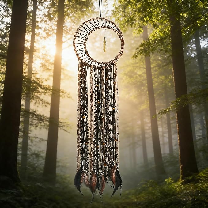 LOMOHOO Dream Catcher Gold Feather Pendant Handmade Traditional Dream Catchers Wall Hanging for Kids Bedroom Dorm Room Home Boho Decoration Bohemian Ornament Craft