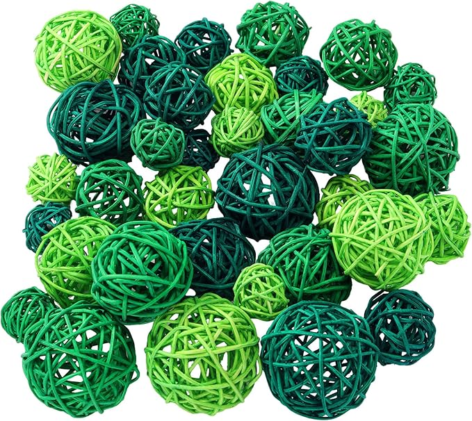 Patelai 36 Pcs Wicker Rattan Balls Decorative Balls for Vase Centerpiece Bowls Orbs Filler for Home Decor,4 Sizes(Dark, Grass Green, Fluorescent Green,2.4'',2'',1.6'',1.2'')
