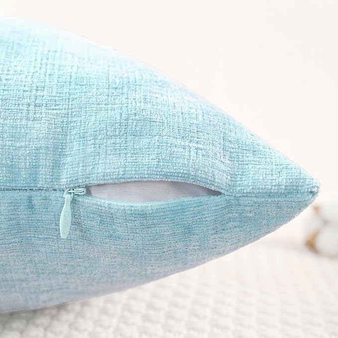 CaliTime Throw Pillow Covers Decorative 12 X 20 Inches Pack of 2 Cozy Chenille Cushion Cases for Couch Sofa Bed Living Room Home Light Blue Grey