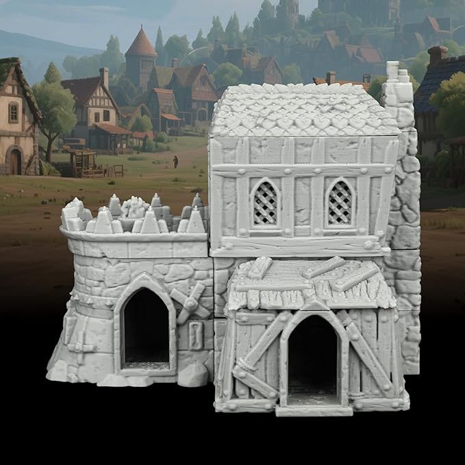 Stone and Timber Dwelling RPG Terrain – 1:64 Scale Unpainted Tabletop RPG Game Scenery for Trench Crusade, Building Blocks for Adults & Map Props – Medieval Village D AF1124D