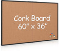Extra Large Cork Bulletin Board 60" X 36", Foldable Notice Pin Board for Wall, Black Aluminum Framed 5'x3' Corkboard, Wall Mounted Noticeboard with 36 Push Pins for School, Home & Office