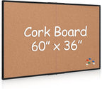 Extra Large Cork Bulletin Board 60" X 36", Foldable Notice Pin Board for Wall, Black Aluminum Framed 5'x3' Corkboard, Wall Mounted Noticeboard with 36 Push Pins for School, Home & Office
