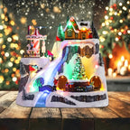 WONDER GARDEN Christmas Village Houses-Christmas Houses Village - Lighted Musical Ski Resort Collectible Buildings with Moving Train, Rotating Tree and Carousel for Indoor Decor or Gift