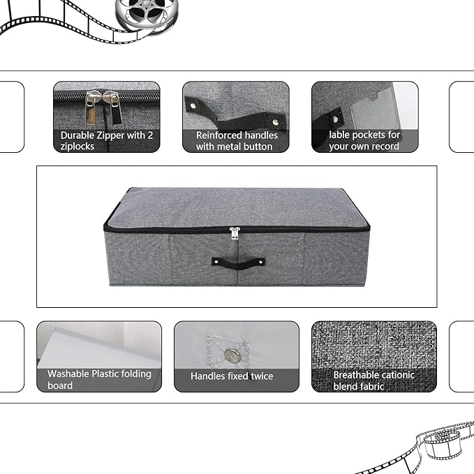 Omygarden Under Bed Storage Bins with Lids, Closet Organizers, Foldable Under-bed Storage Baskets for Sheets, Clothes, Quilts, Sweaters, Wrapping Paper, 29x15x7inch, Black Gray, 2PCS