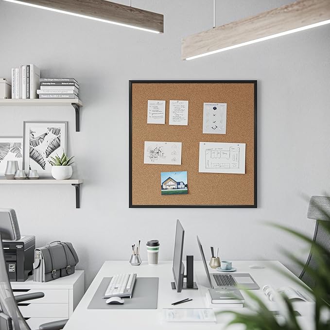 U Brands Cork Bulletin Board, 36" x 36", Black Aluminum Frame, Industrial Grade Pinning Surface