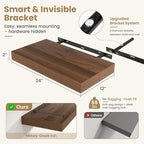 FLYJOE 24 Inch Long Floating Shelves for Wall Set of 1, 12" D Wood Grain Bathroom Shelves with Invisible Brackets, Easy Install Engineered Wood Storage Shelves for Kitchen, Living Room, Bedroom