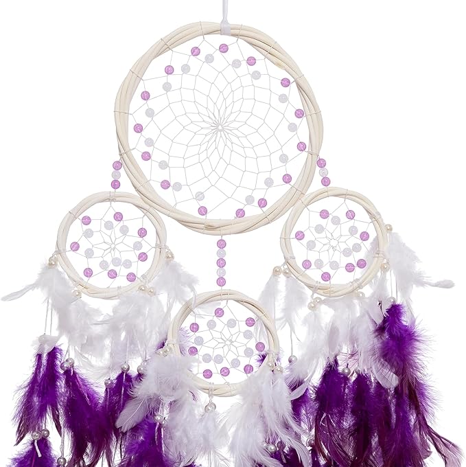 Large Rattan Dream Catchers - Modena Rooster Feather with Luxury Pearl, Multiring, Handmade Dreamcatcher for Bedroom, Dream Catcher for Girls, Dream Catchers for Boys, Dream Catcher Wall Decor