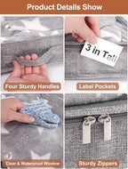 punemi 3-Inch Low Profile Under Bed Storage Containers，No-Structure, Soft Foldable Zippered Underbed Cloth Blanket Storage bins — Fits Under Crib, Couch，Sofa or Dorm bed, 4-Pack, 20x40x3in