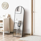 DUMOS 59"x16" Arched Full Length Mirror with Stand, Floor Standing Aluminum Frame, Shatter-Proof Nano Glass for Bedroom, Living Room, Cloakroom – Modern Simple Home Decor,Hanging or Leaning,Black