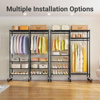VIPEK R4C Portable Closet Rolling Clothes Rack Heavy Duty Adjustable Wardrobe Metal Garment Racks with Lockable Wheels Black Clothing Rack with Black Upgraded Polyester Cover, Max Load 620lbs