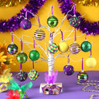 Zeyune 16 Pcs Mardi Gras Ball Ornaments 1.97" Mardi Gras Hanging Sequin Balls Decorations Purple Yellow Green Crown Mask Glitter Hanging Ornaments for Tree Carnival Holiday Party Favors