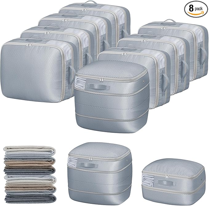 DIMJ Compression Storage Bags 8 Pack - Blanket Storage Bags with Window Zipper, Ultra Space Saving Self Compression Organizer for Puffer Jacket, Bedding, Lightweight Comforter Duvet, Sweater, Sheet