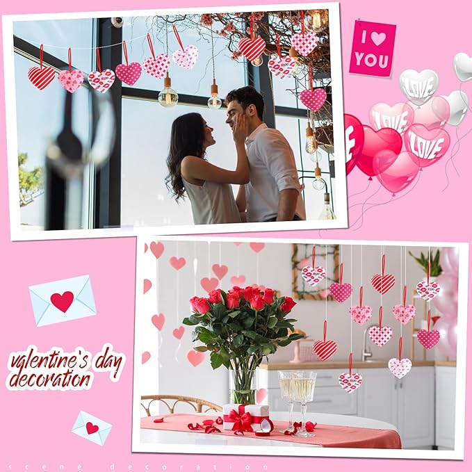 Jutom 54 Pcs Felt Valentine's Day Heart Hanging Ornaments St. Patrick's Day Shamrock Easter Egg Ornaments Heart Shaped Clover Baubles Shamrock Egg Felt Decoration for Holiday Favor (Cute)