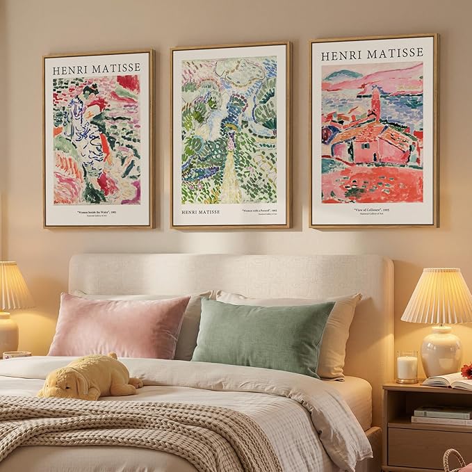 Framed Abstract Matisse Wall Art Set of 3, Vintage Colorful Landscape Canvas Prints Artwork for Walls, Classical Matisse Paintings Pictures for Living Room, Bedroom, Hallway and Office, Total Size 30x60