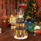 Christmas Village Houses Christmas Collectible Buildings Bell Tower with LED Lights,Xmas Vacation Village Musical with USB Indoor Display Figurines Decoration