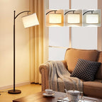 Ambimall Tall Floor Lamps with 3 Color Temperatures Bulb & Adjustable Linen Shade, for Living Room, Bedroom, Office, Classroom, Dorm Room (9W Bulb Included), Beige & Black, 60"