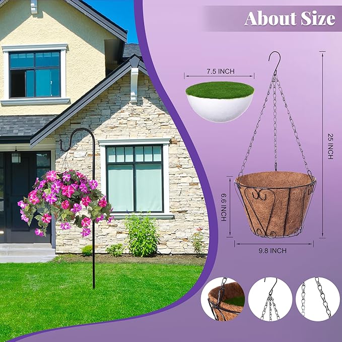 Artificial Hanging Fake Flowers with Basket Plants for Outdoor Decoration, Faux Silk Flower UV Resistant Morning Glory for Home Porch Patio Garden Balcony Yard Look Real (Fuchsia Lotus)